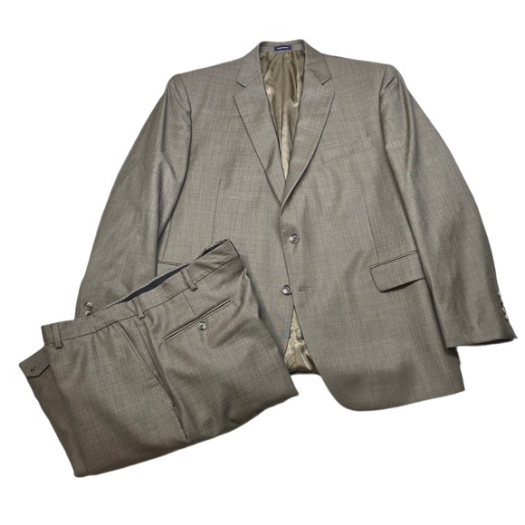 Stafford Wool Suit Mens 48R 2 Piece Pants 42x30‎ Tan Brown Classic Fit Travel